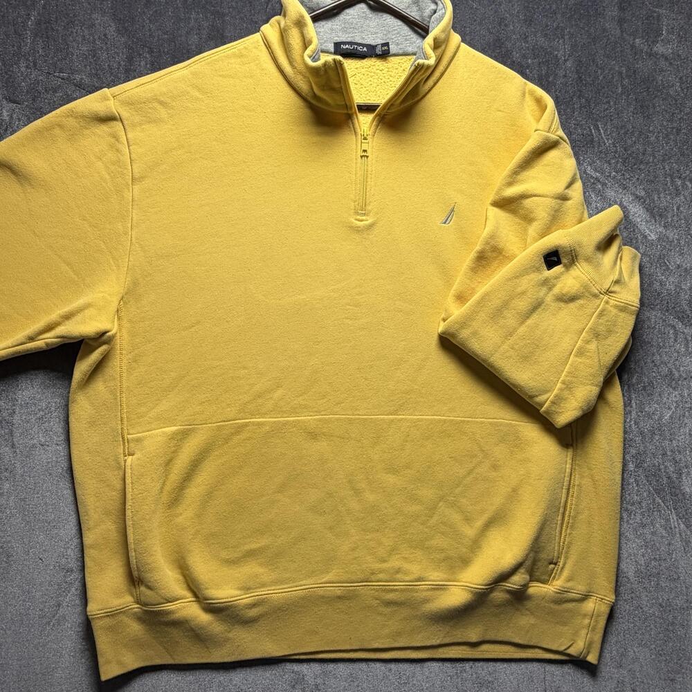 Nautica Sweatshirt Mens 2XL Yellow 1/4 Zip Fleece Pullover Logo Mock Neck